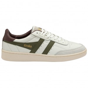 Gola Classics Contact Leather Sneakers Hvite Khaki Burgunder Norge | OBQULF-316