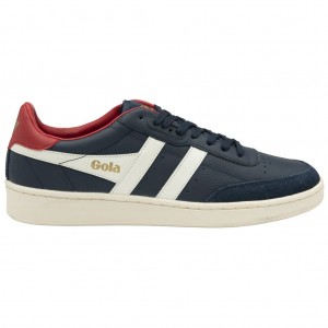 Gola Classics Contact Leather Sneakers Marineblå Hvite Dyp Rød Norge | FOCSDJ-417