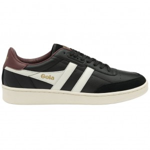 Gola Classics Contact Leather Sneakers Svarte Hvite Burgunder Norge | XHTGJN-853