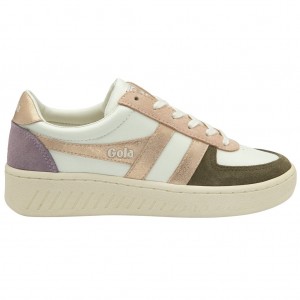 Gola Classics Grandslam Quadrant Sneakers Hvite Khaki Rosa Gull Norge | XYBKQI-307