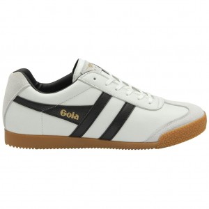 Gola Classics Harrier Leather Sneakers Hvite Svarte Svarte Norge | CQMAJK-964
