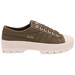 Gola Vegan Classics Coaster Peak Sneakers Khaki Khaki Hvite Norge | KTRGBA-419