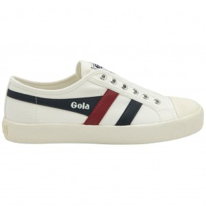 Gola Vegan Classics Coaster Slip Shoes Hvite Marineblå Rød Norge | TURBNI-231