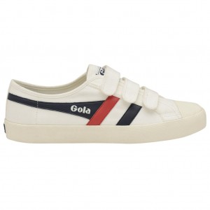 Gola Vegan Classics Coaster Strap Sneakers Hvite Marineblå Rød Norge | EVKQIC-859