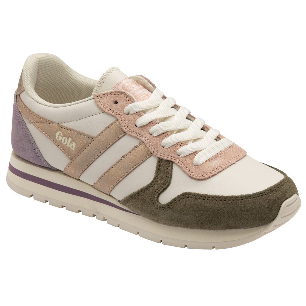Gola Classics Daytona Quadrant Sneakers Hvite Khaki Rosa Gull Norge | OVZDYB-734