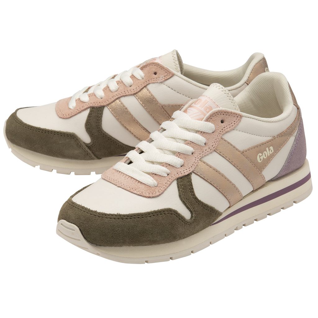 Gola Classics Daytona Quadrant Sneakers Hvite Khaki Rosa Gull Norge | OVZDYB-734