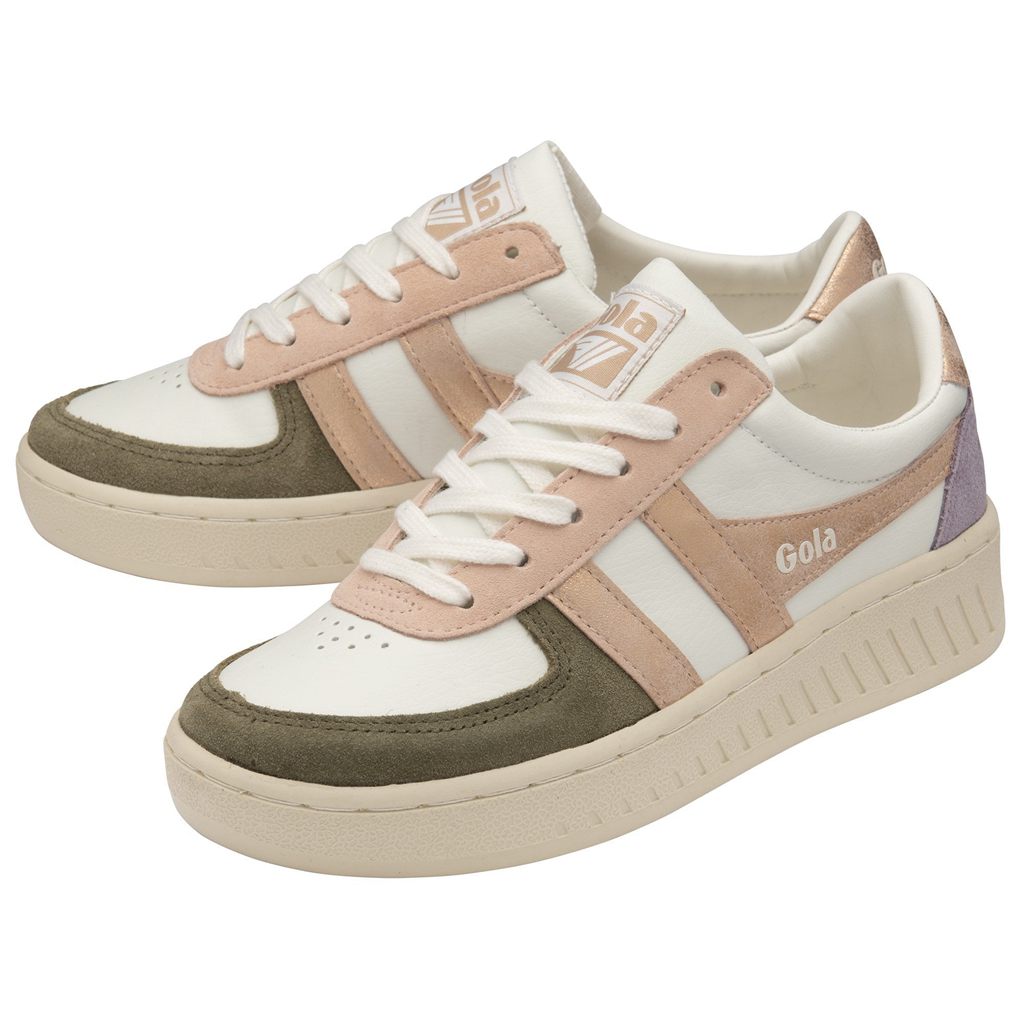 Gola Classics Grandslam Quadrant Sneakers Hvite Khaki Rosa Gull Norge | XYBKQI-307