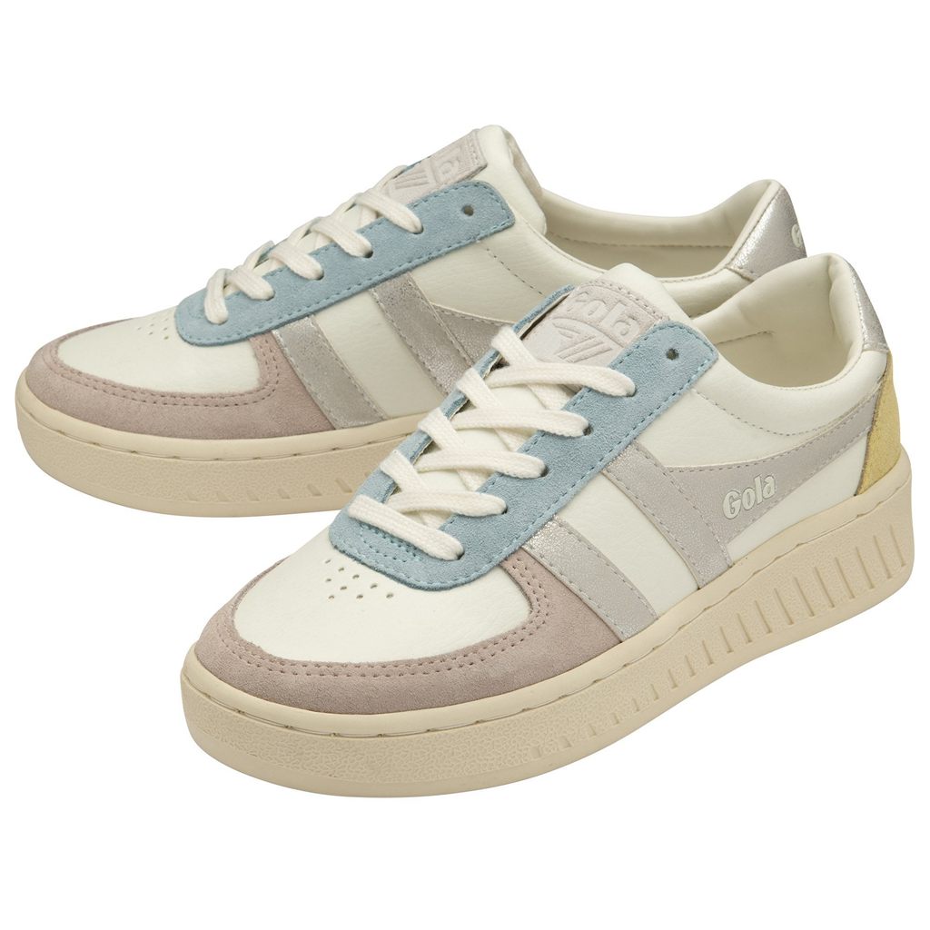 Gola Classics Grandslam Quadrant Sneakers Hvite Sølv Sitron Norge | OJSIZX-240