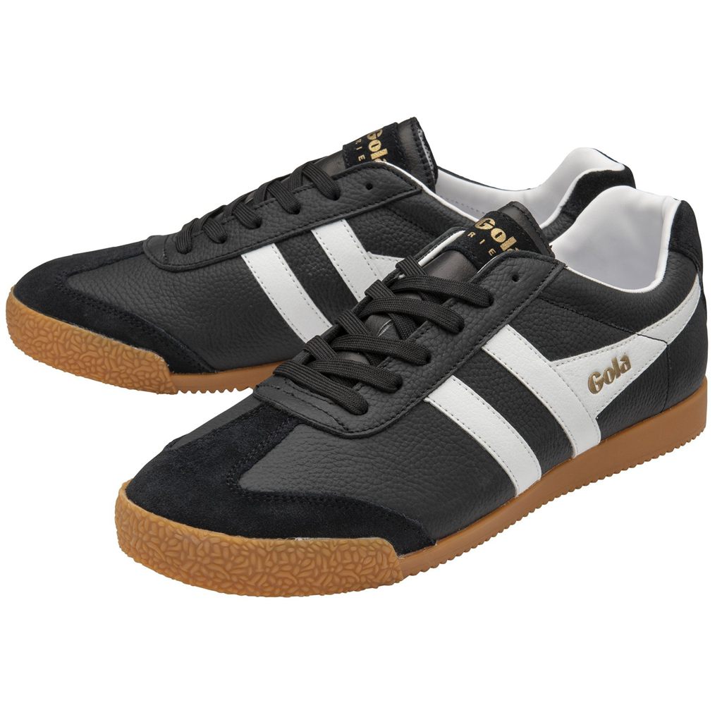Gola Classics Harrier Leather Sneakers Svarte Hvite Hvite Norge | ATBDQJ-025