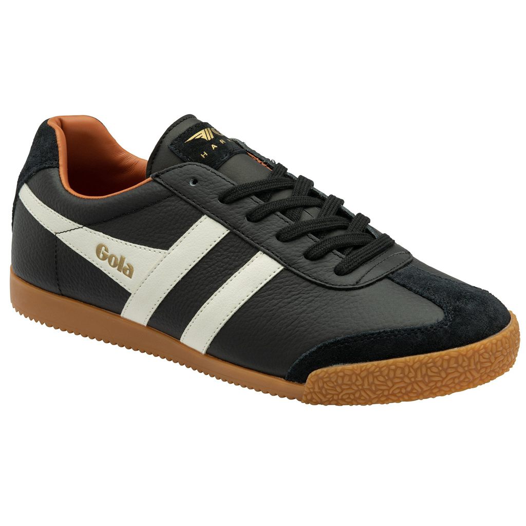 Gola Classics Harrier Leather Sneakers Svarte Hvite Oransje Norge | ZOIYNA-372