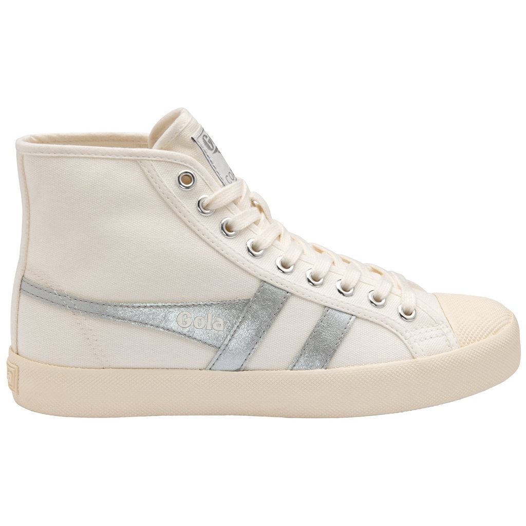 Gola Vegan Classics Coaster Flame High Sneakers Hvite Sølv Norge | ECJUFI-809