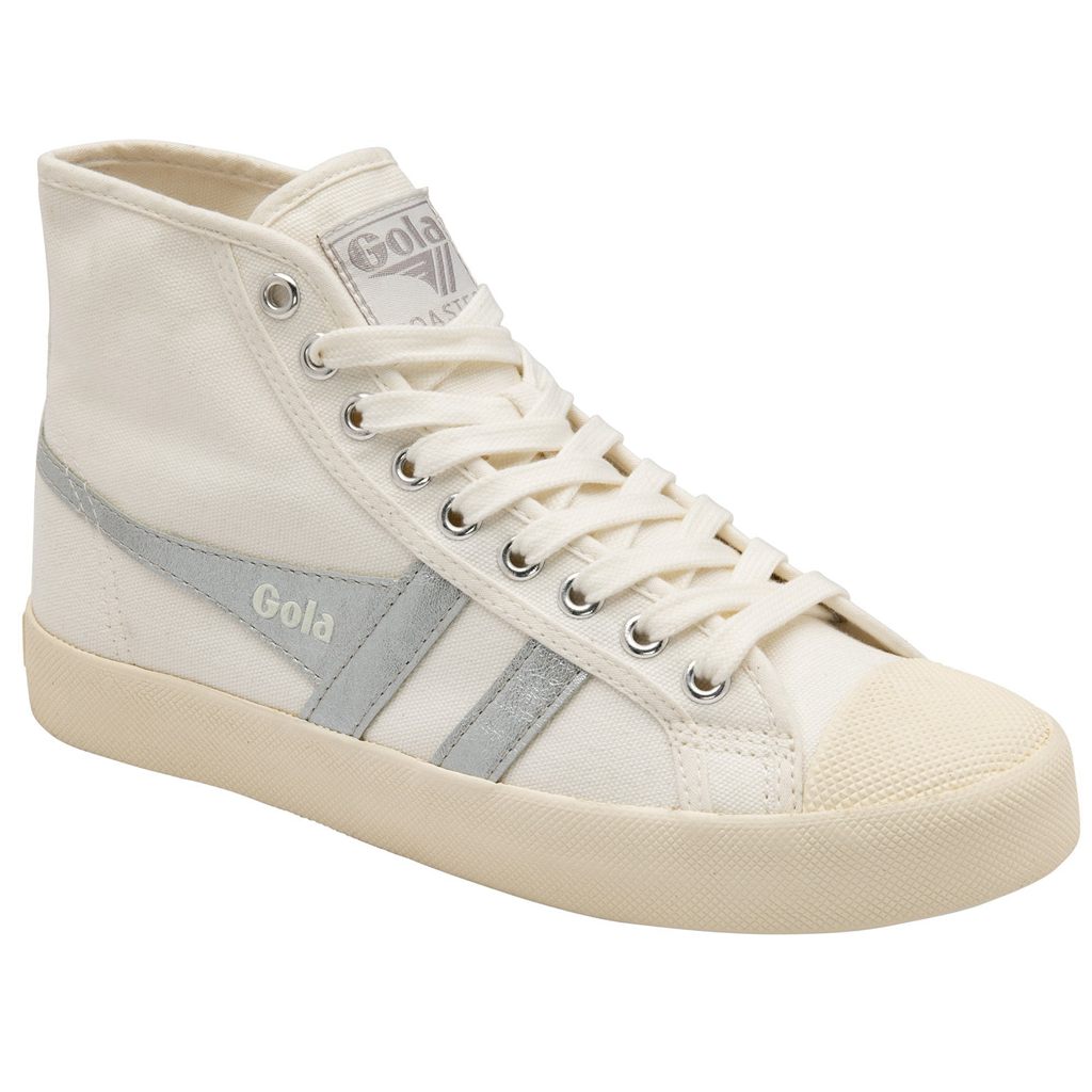 Gola Vegan Classics Coaster Flame High Sneakers Hvite Sølv Norge | ECJUFI-809