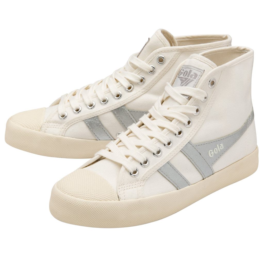 Gola Vegan Classics Coaster Flame High Sneakers Hvite Sølv Norge | ECJUFI-809