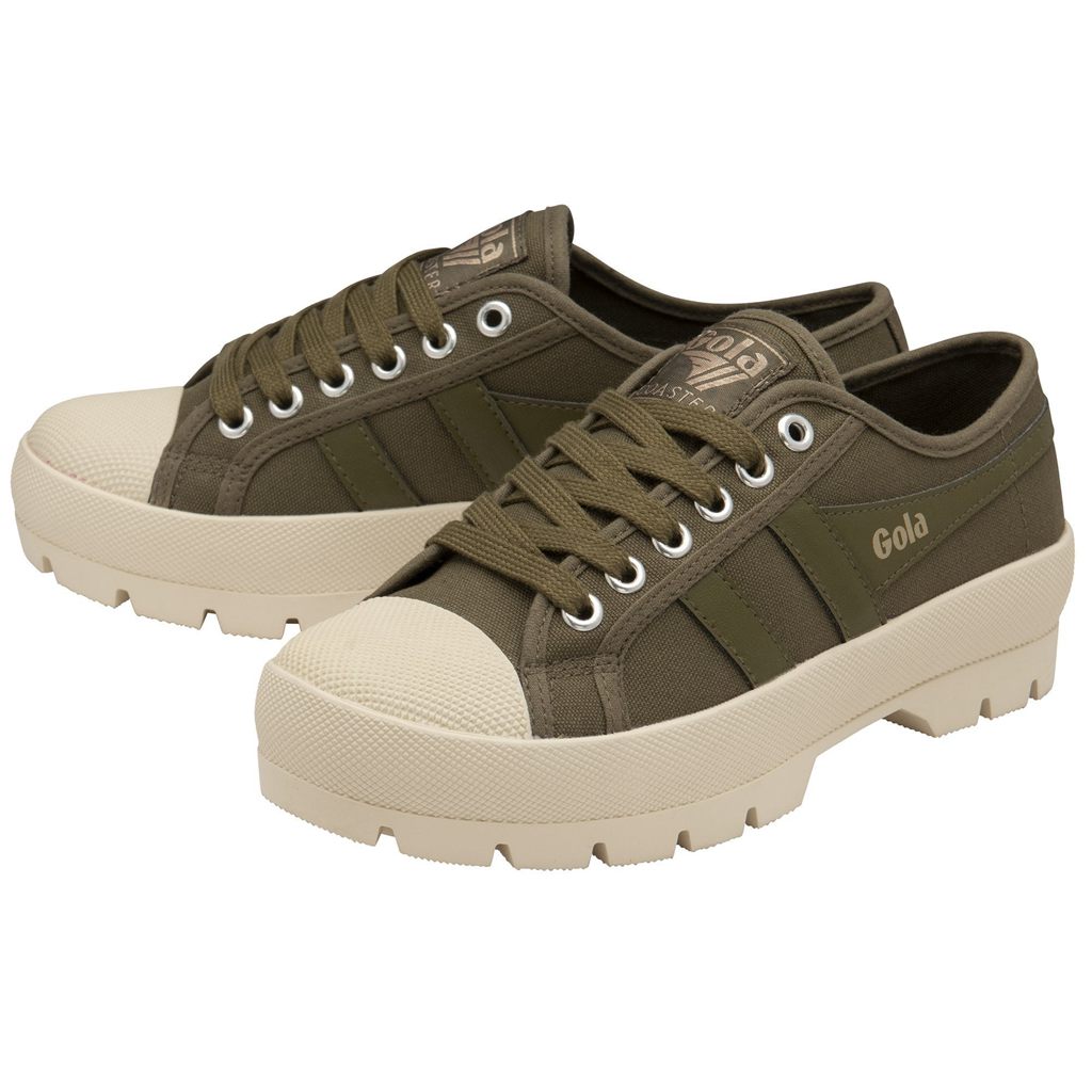 Gola Vegan Classics Coaster Peak Sneakers Khaki Khaki Hvite Norge | KTRGBA-419