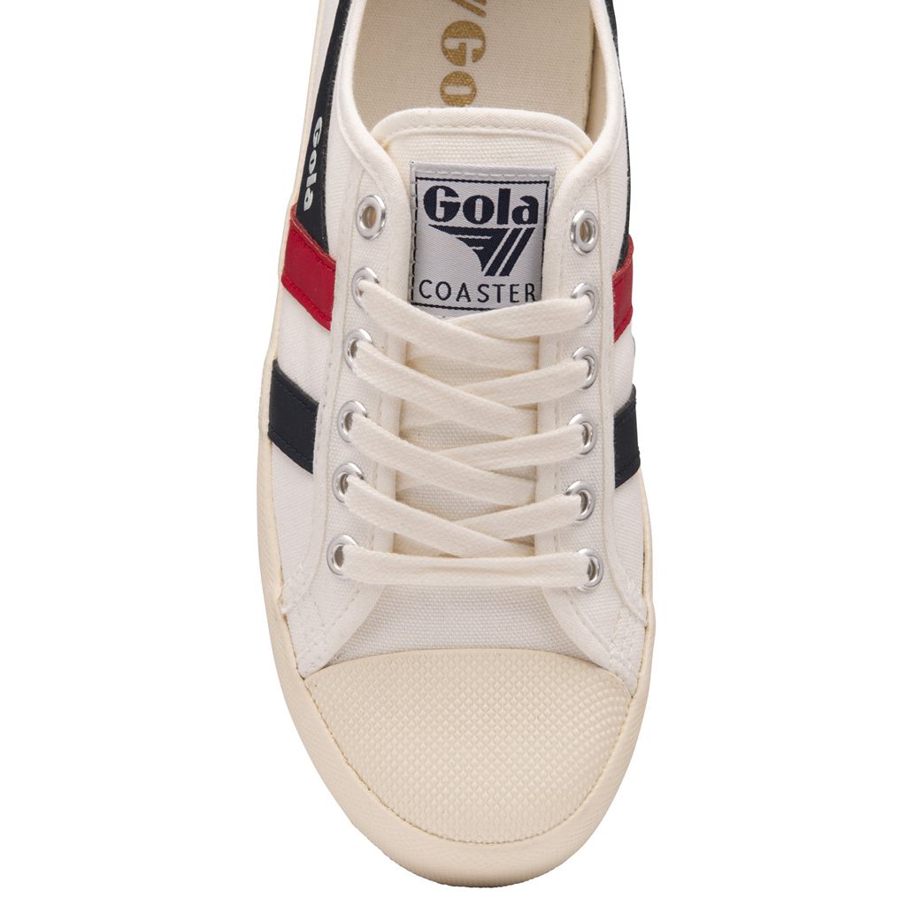 Gola Vegan Classics Coaster Shoes Hvite Marineblå Rød Norge | EWSTUH-926