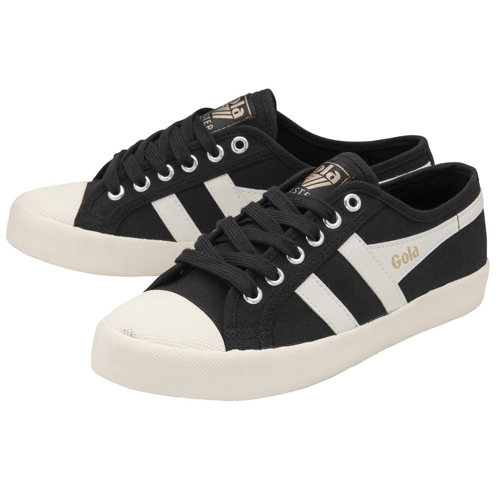 Gola Vegan Classics Coaster Shoes Svarte Hvite Gull Norge | EDZMUP-673