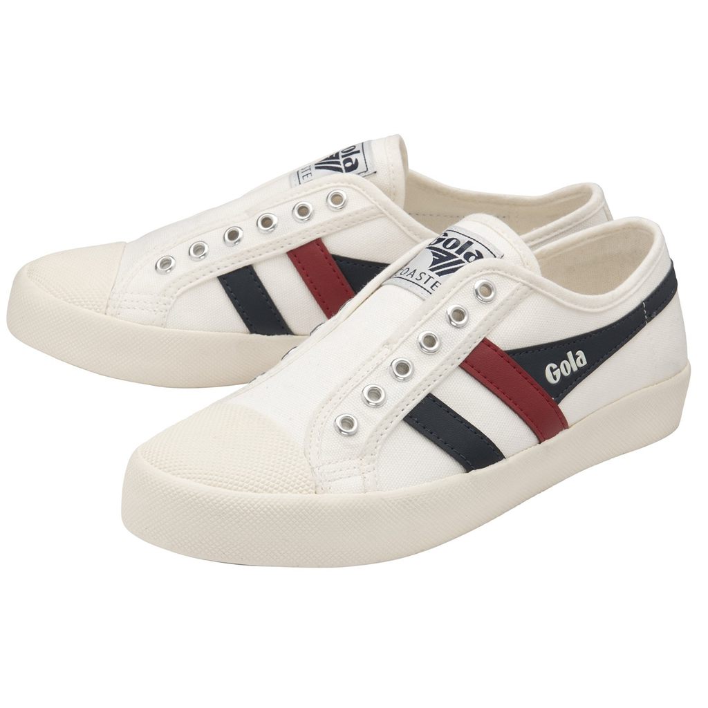 Gola Vegan Classics Coaster Slip Shoes Hvite Marineblå Rød Norge | TURBNI-231