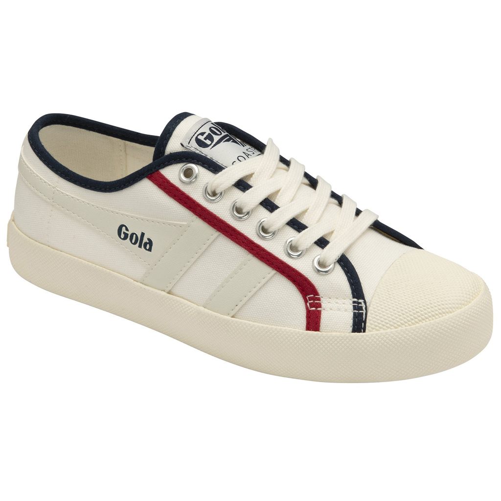 Gola Vegan Classics Coaster Smash Shoes Hvite Marineblå Dyp Rød Norge | XDVHNR-923