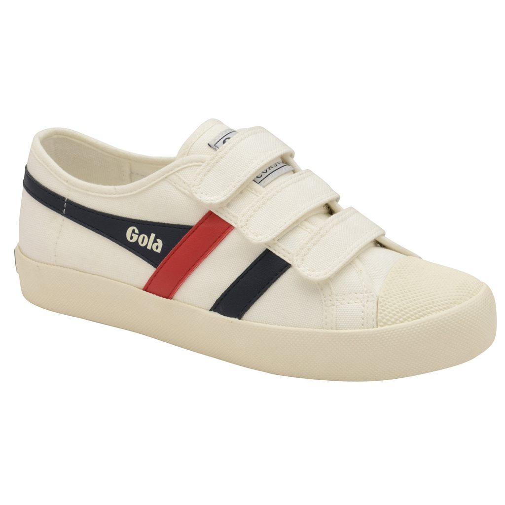Gola Vegan Classics Coaster Strap Sneakers Hvite Marineblå Rød Norge | EVKQIC-859