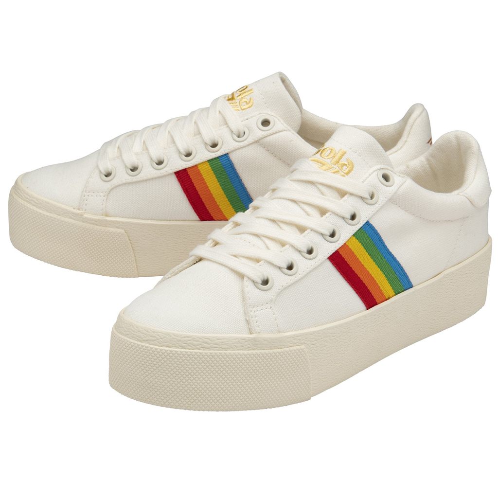 Gola Vegan Classics Orchid Platform Rainbow Shoes Hvite Norge | NWBOJR-497